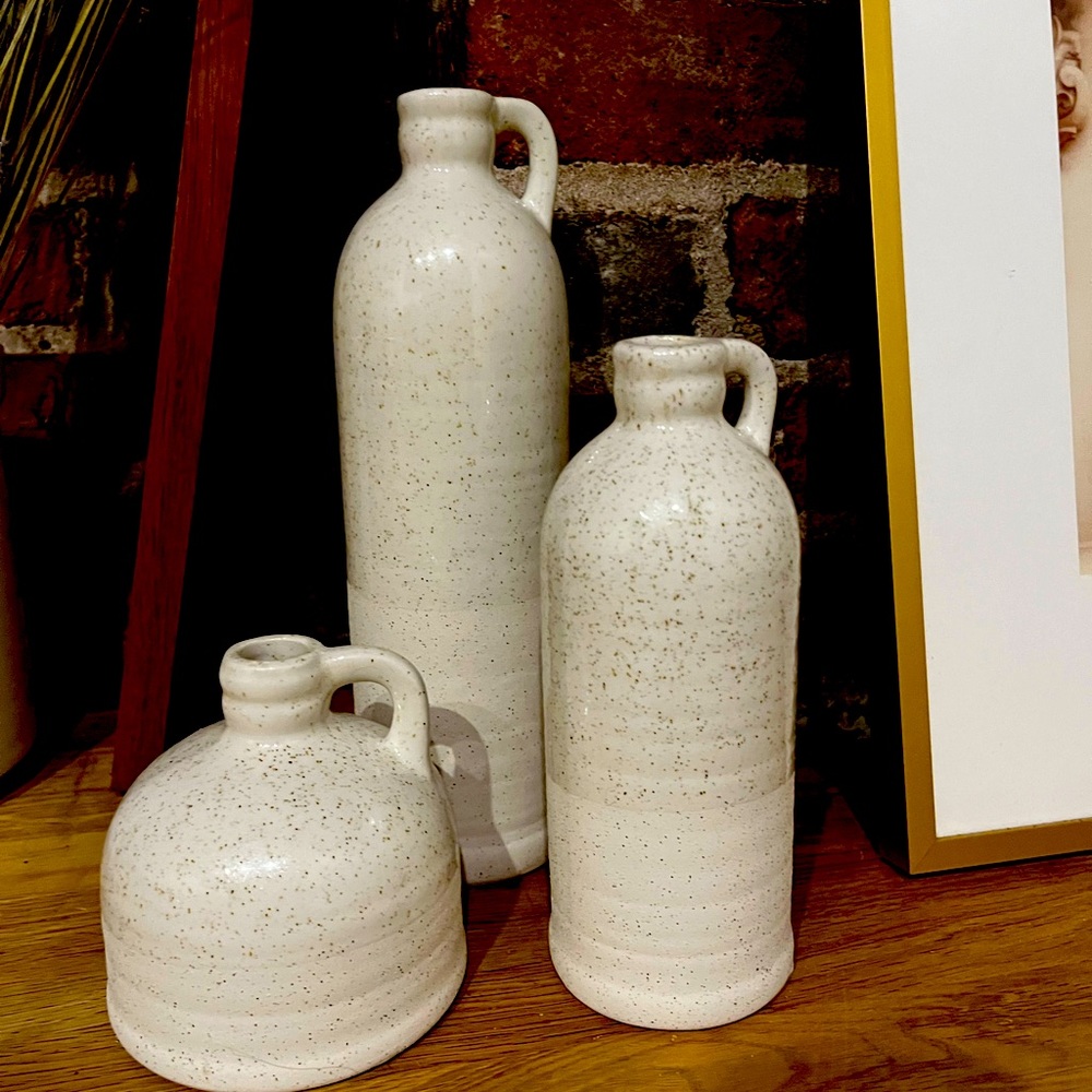 Cream ceramic stoneware jugs - set of 3